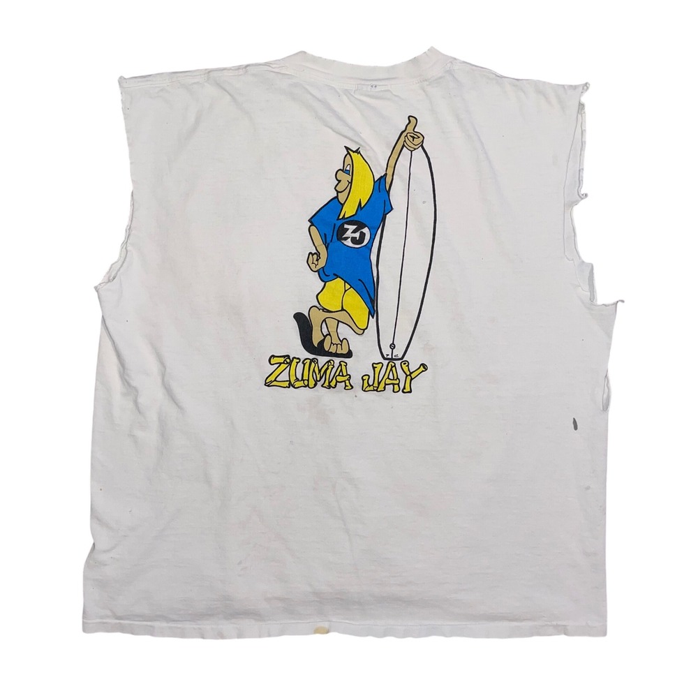 Vintage Zuma Jay Surf Shop Malibu Muscle Tee Oneita Power-T XL White Cut Off